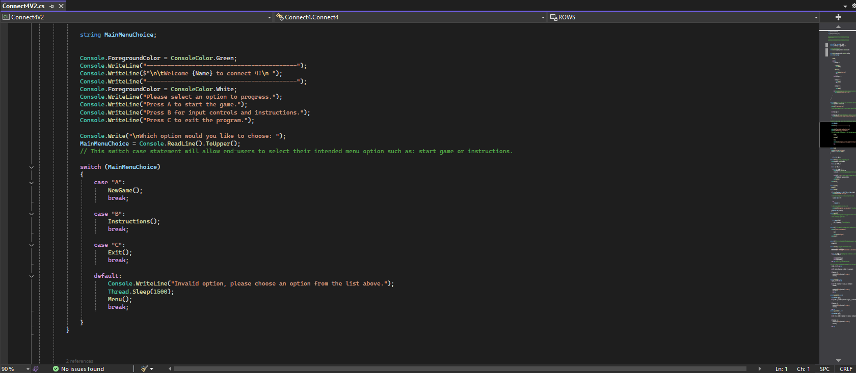 displays a section of code from my connect 4 project.